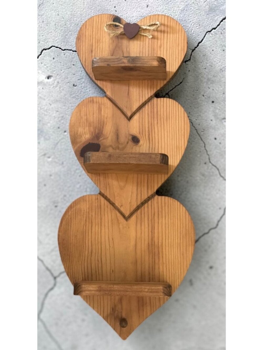 Home Interiors Heart-Shaped Wooden Wall Shelf With 3 Tiers & Bow Accent